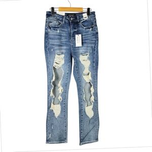 Judy Blue High Waist Vintage Destroyed Straight Leg NWT Blue Size 7/28
